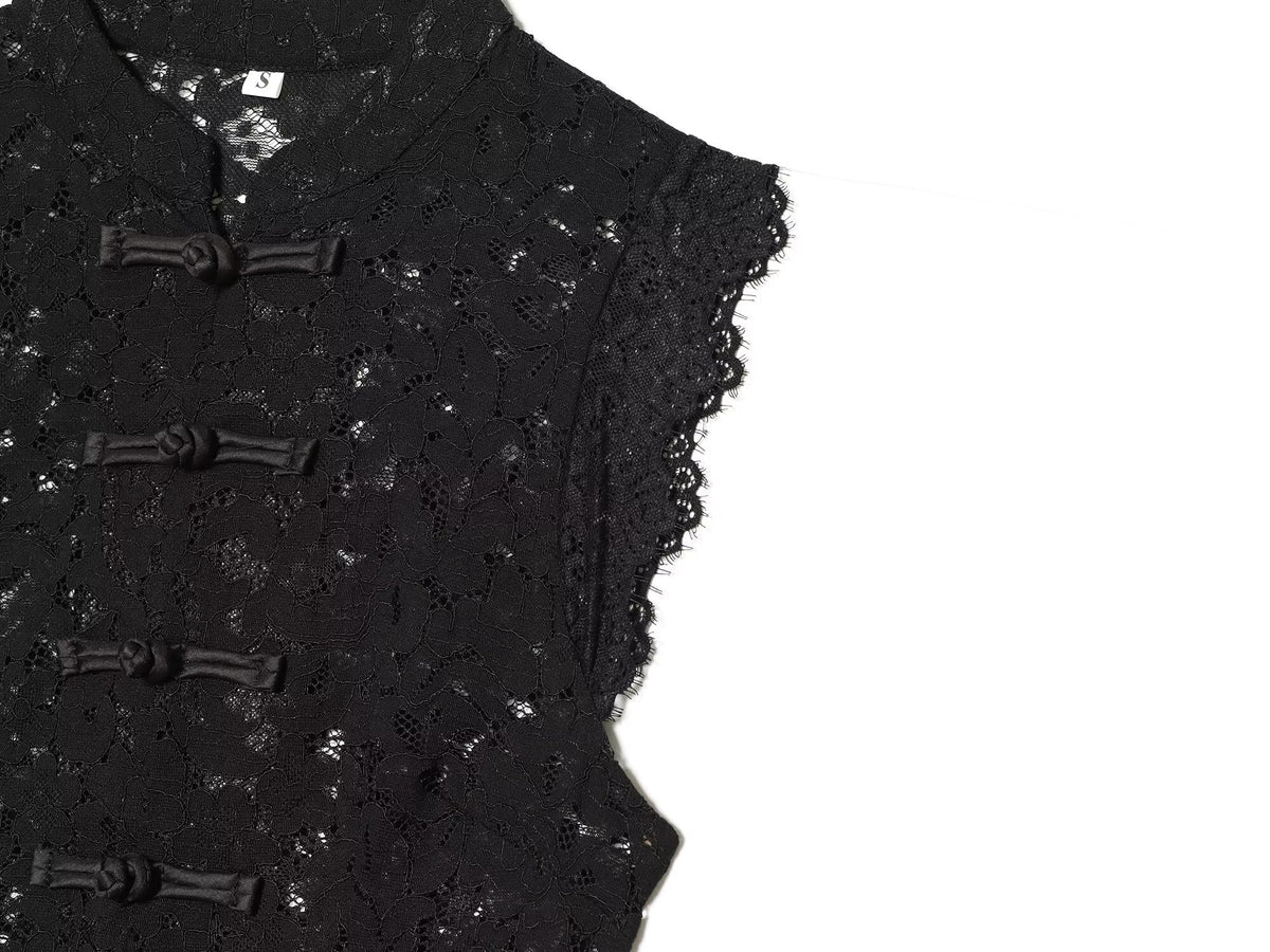 Women's lace hollow out buckle sleeveless vest