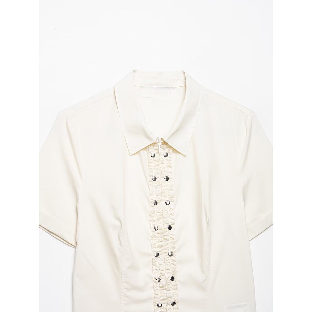 suit Women's 2 pieces Rivet Stacked Decorative Poplin Shirt+Skirts