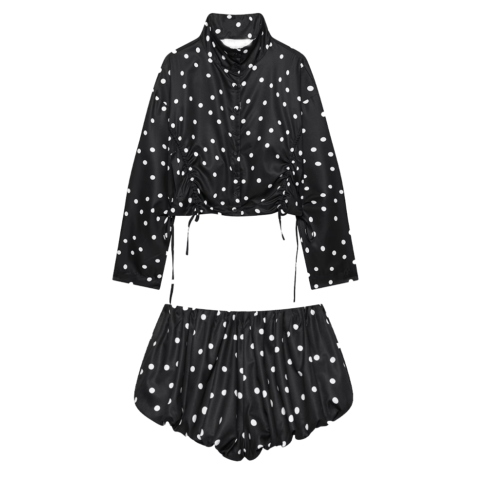 suit Women's 2 pieces pleated decorative polka dot coat+shorts