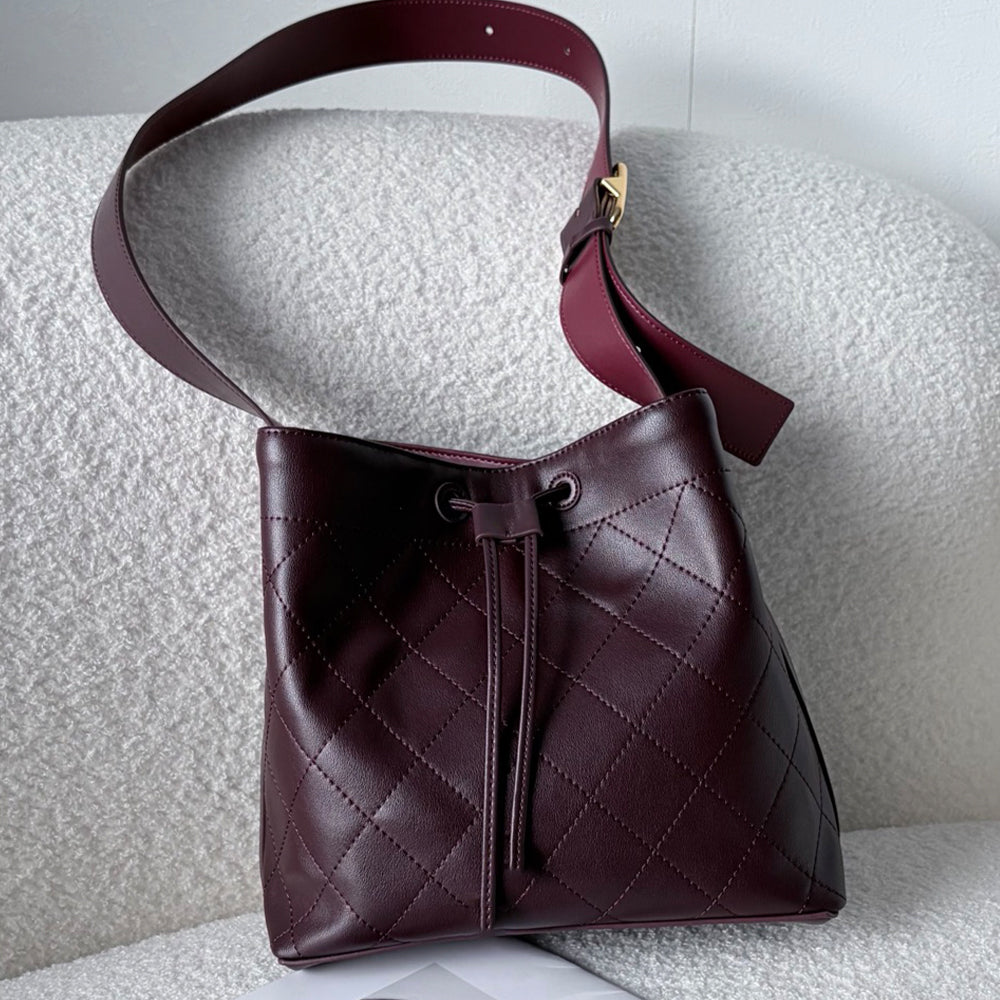 #149 new retro wide shoulder strap drawstring bucket bag