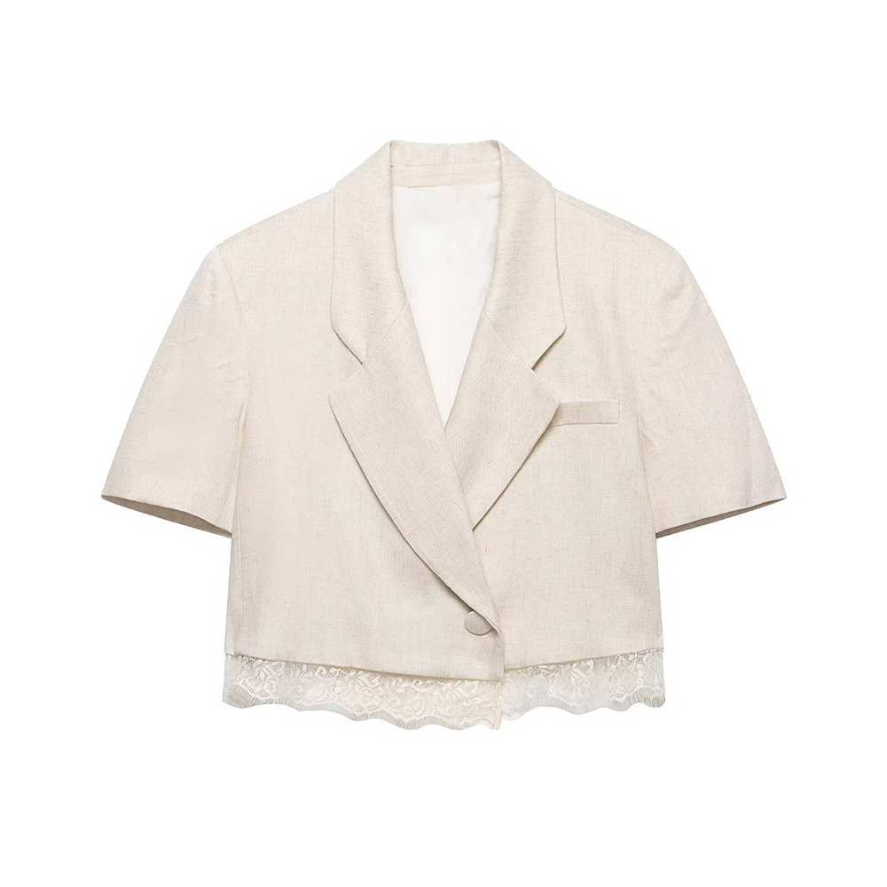 suit Women's 2 pieces lace hem short Blazer Coat+shorts