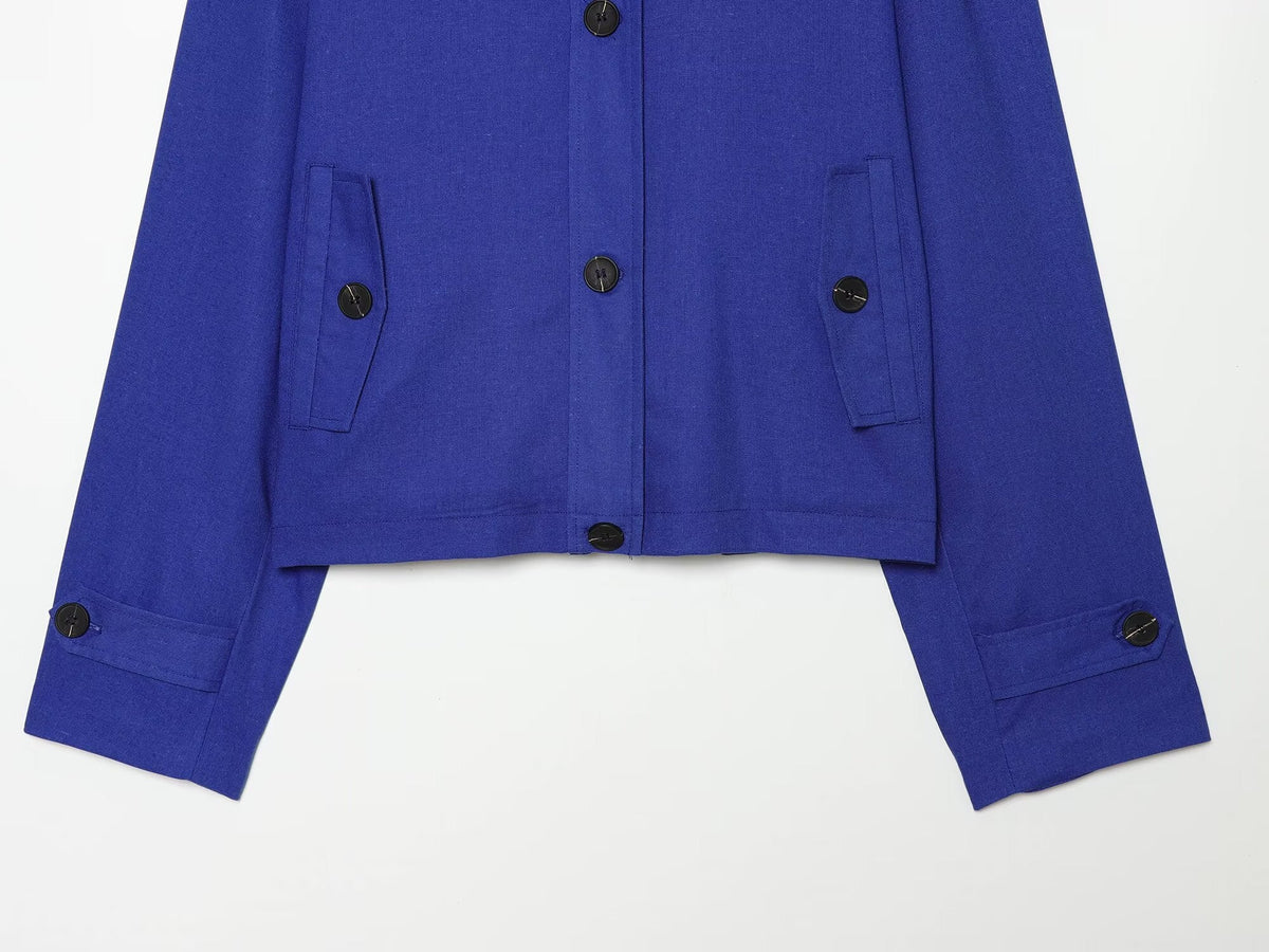 Women's standing collar linen blend Coat