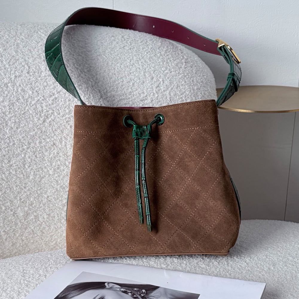 #149  new retro wide shoulder strap drawstring bucket bag