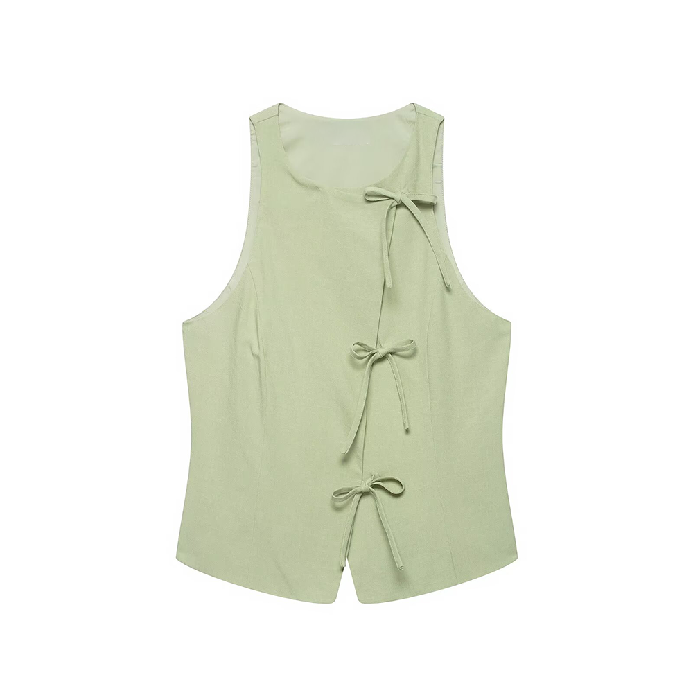 suit Women's 2 pieces bow decoration hanging neck top+culottes
