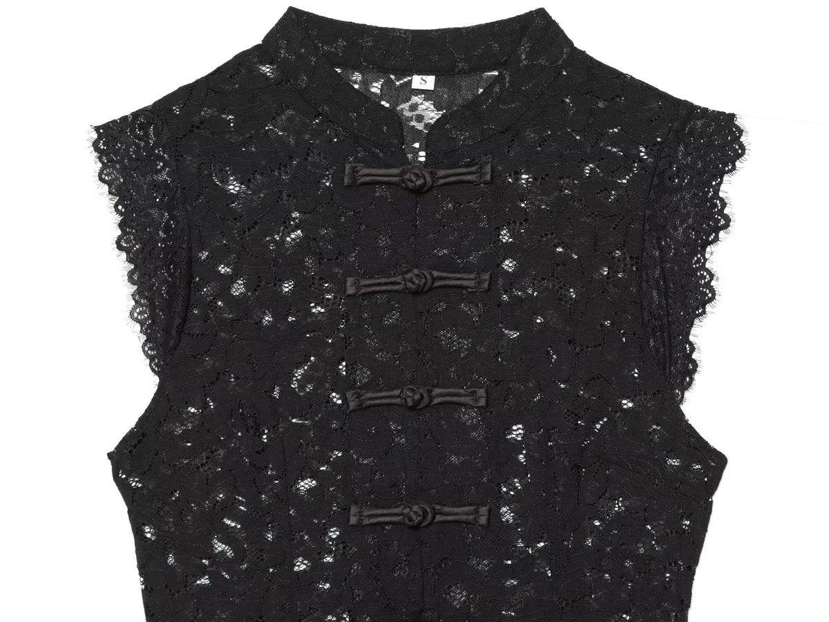 Women's lace hollow out buckle sleeveless vest