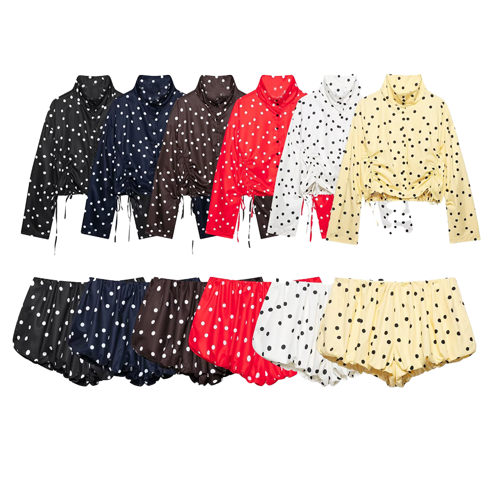 suit Women's 2 pieces pleated decorative polka dot coat+shorts