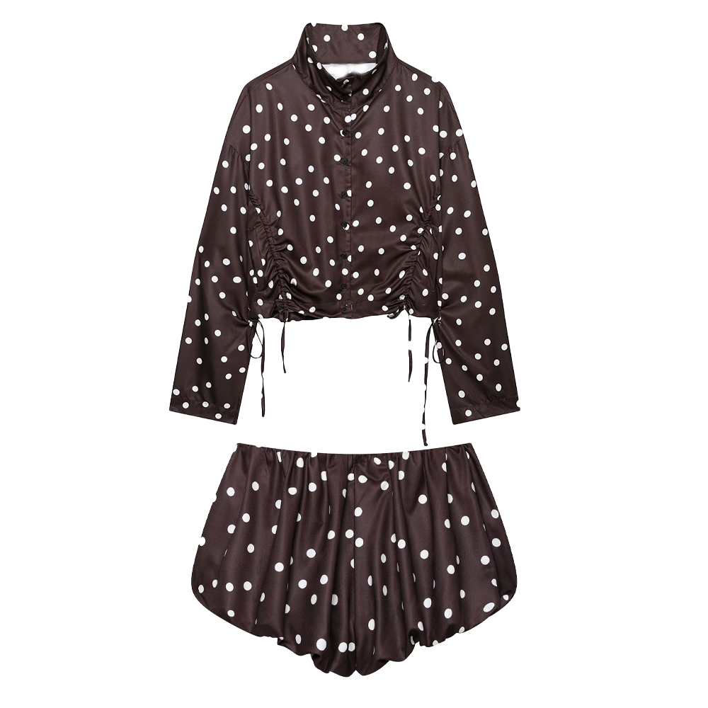 suit Women's 2 pieces pleated decorative polka dot coat+shorts