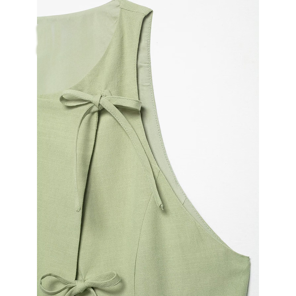 suit Women's 2 pieces bow decoration hanging neck top+culottes