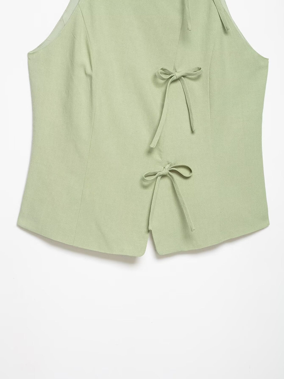 suit Women's 2 pieces bow decoration hanging neck top+culottes