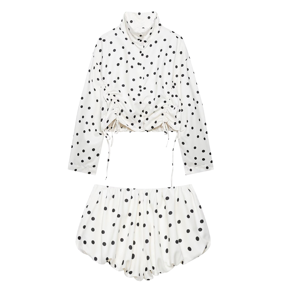 suit Women's 2 pieces pleated decorative polka dot coat+shorts