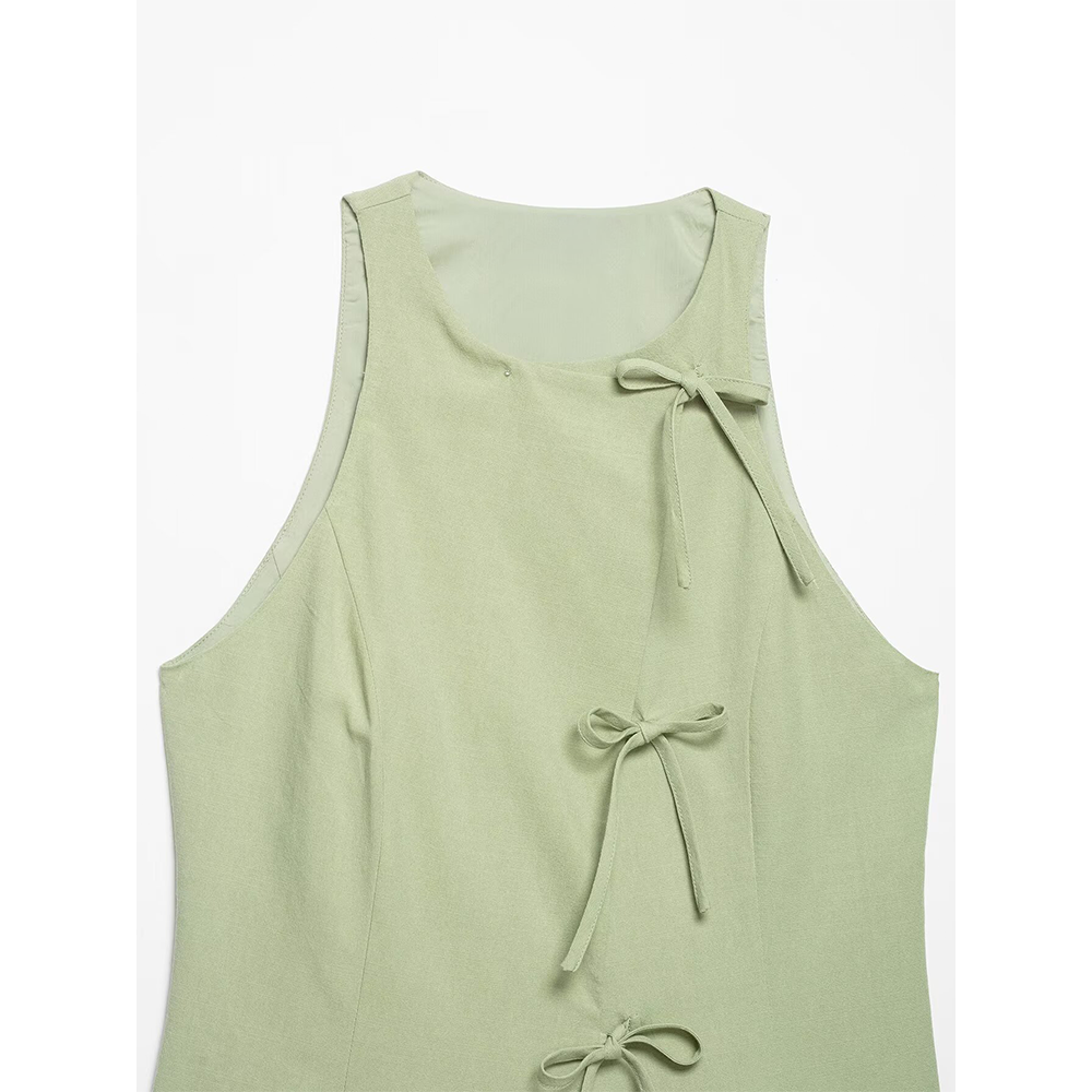 suit Women's 2 pieces bow decoration hanging neck top+culottes