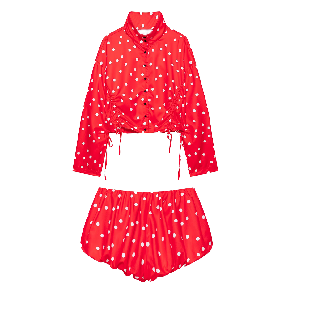 suit Women's 2 pieces pleated decorative polka dot coat+shorts
