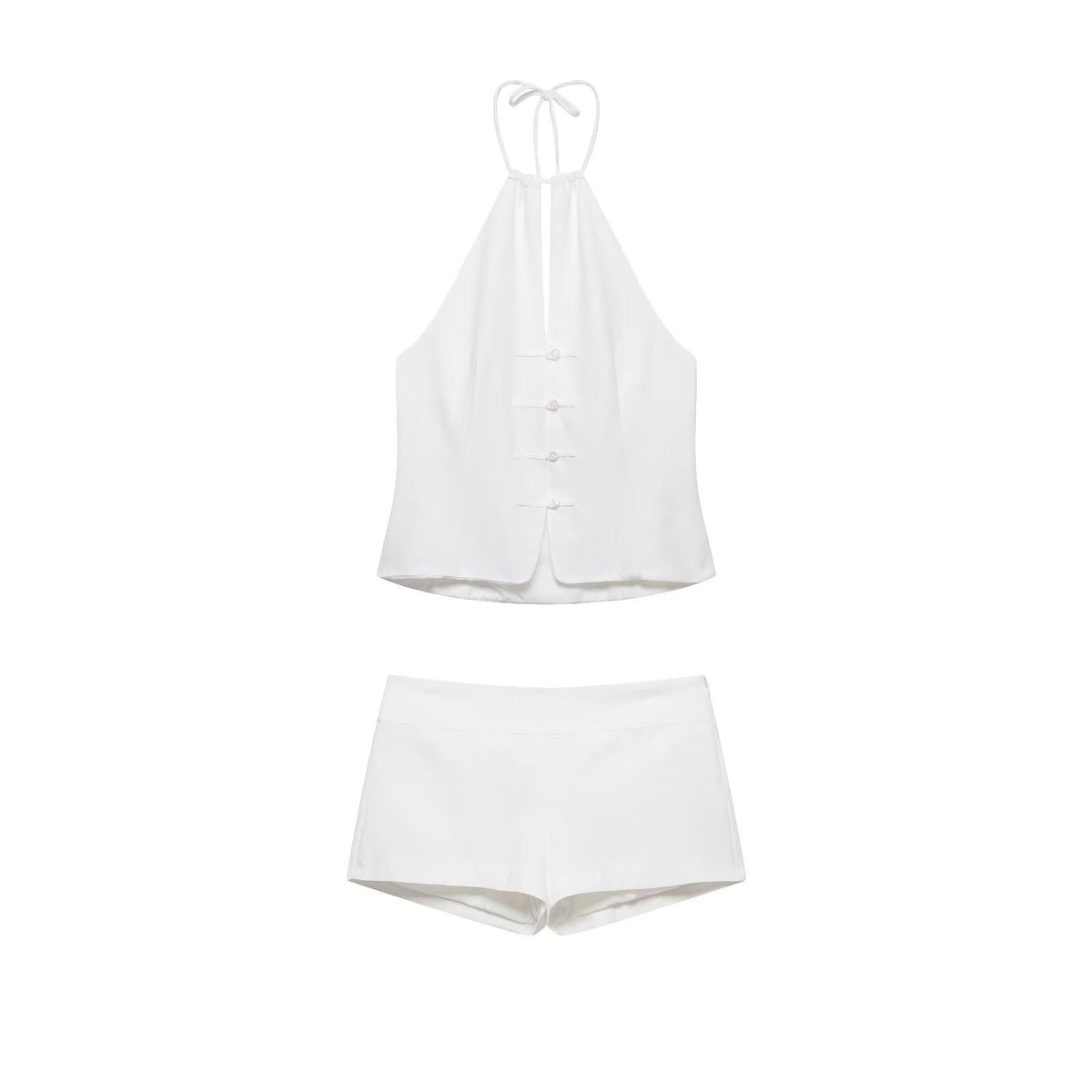 suit Women's 2 pieces buckle decoration hanging neck top+shorts