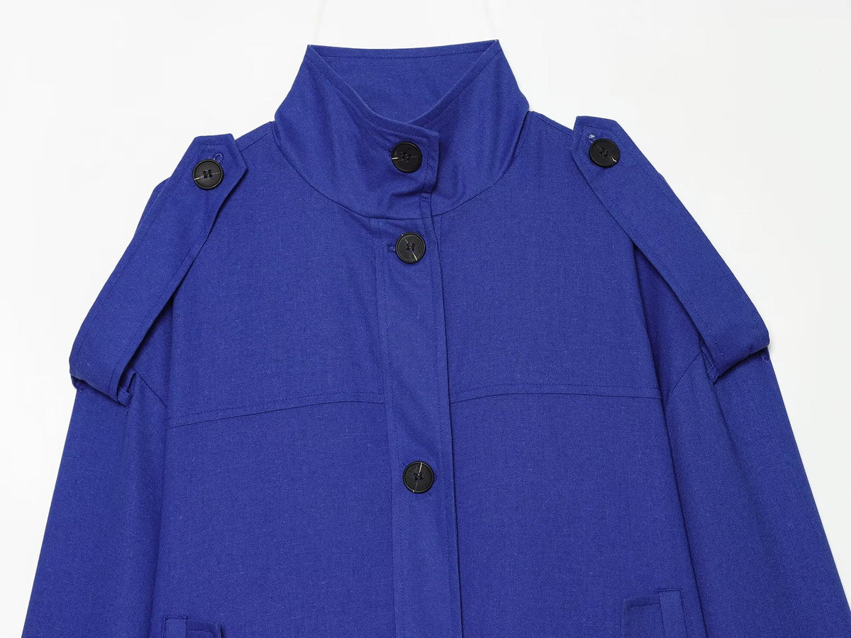 Women's standing collar linen blend Coat