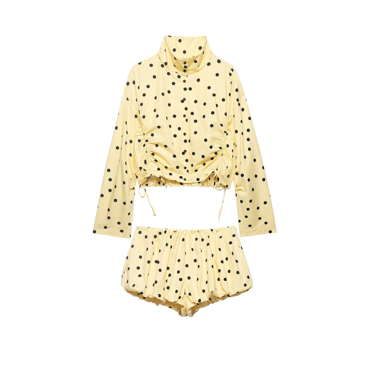 suit Women's 2 pieces pleated decorative polka dot coat+shorts