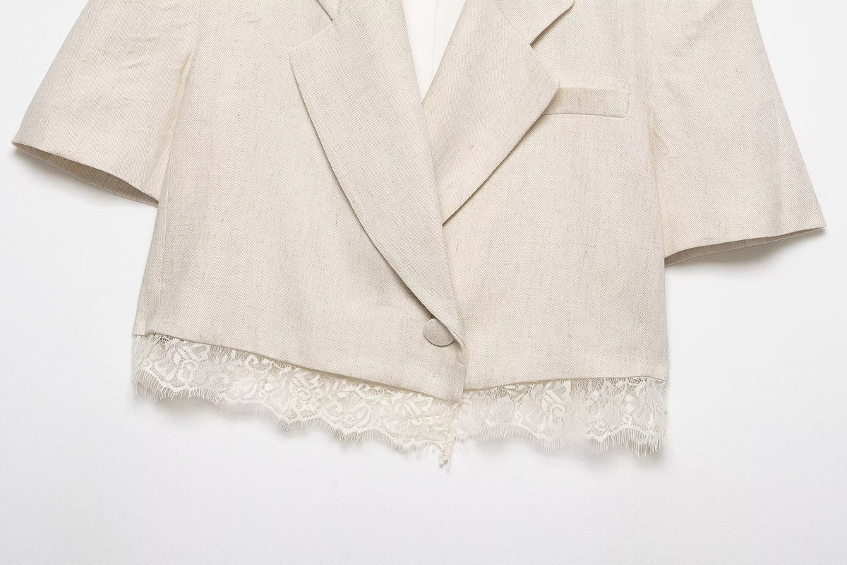 suit Women's 2 pieces lace hem short Blazer Coat+shorts