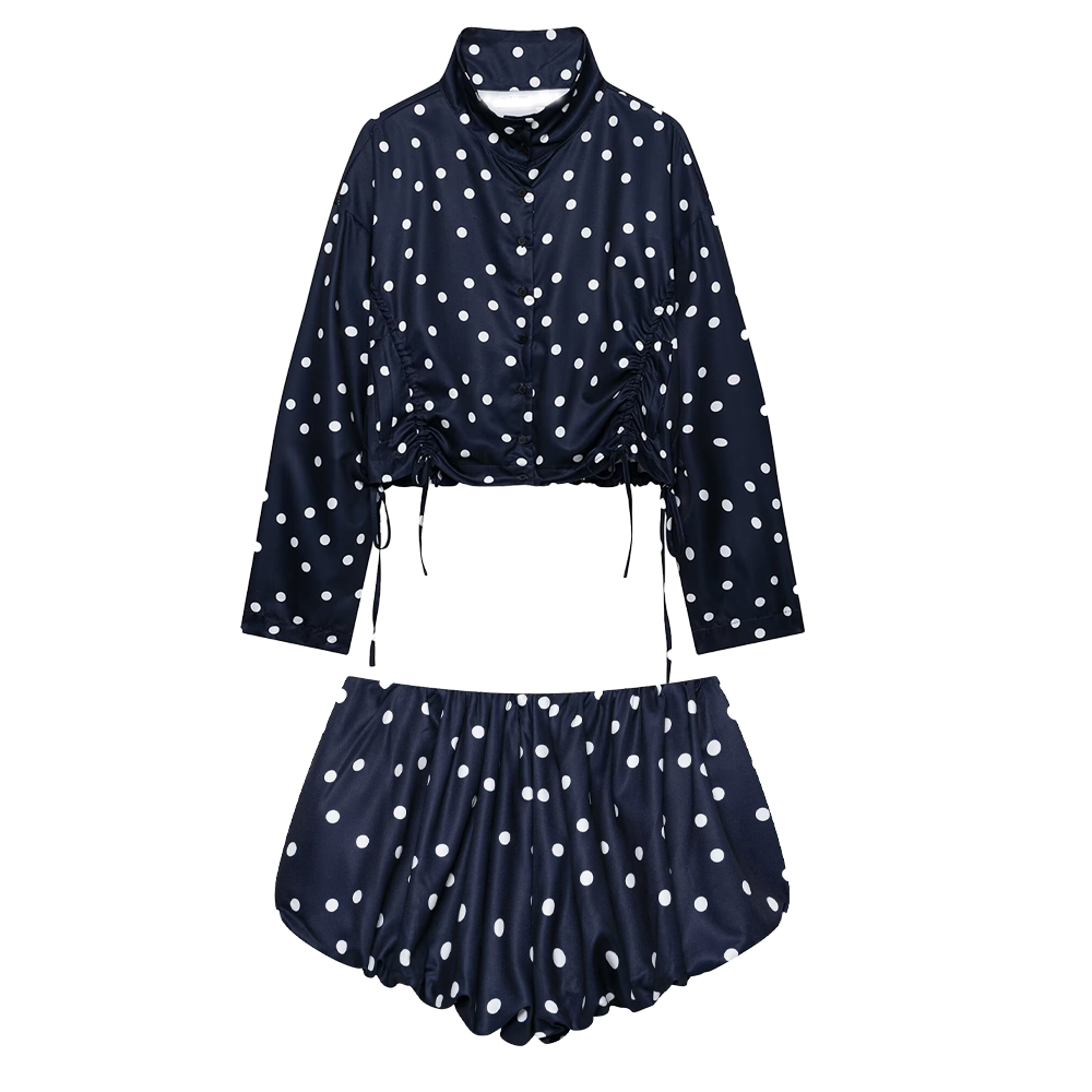 suit Women's 2 pieces pleated decorative polka dot coat+shorts